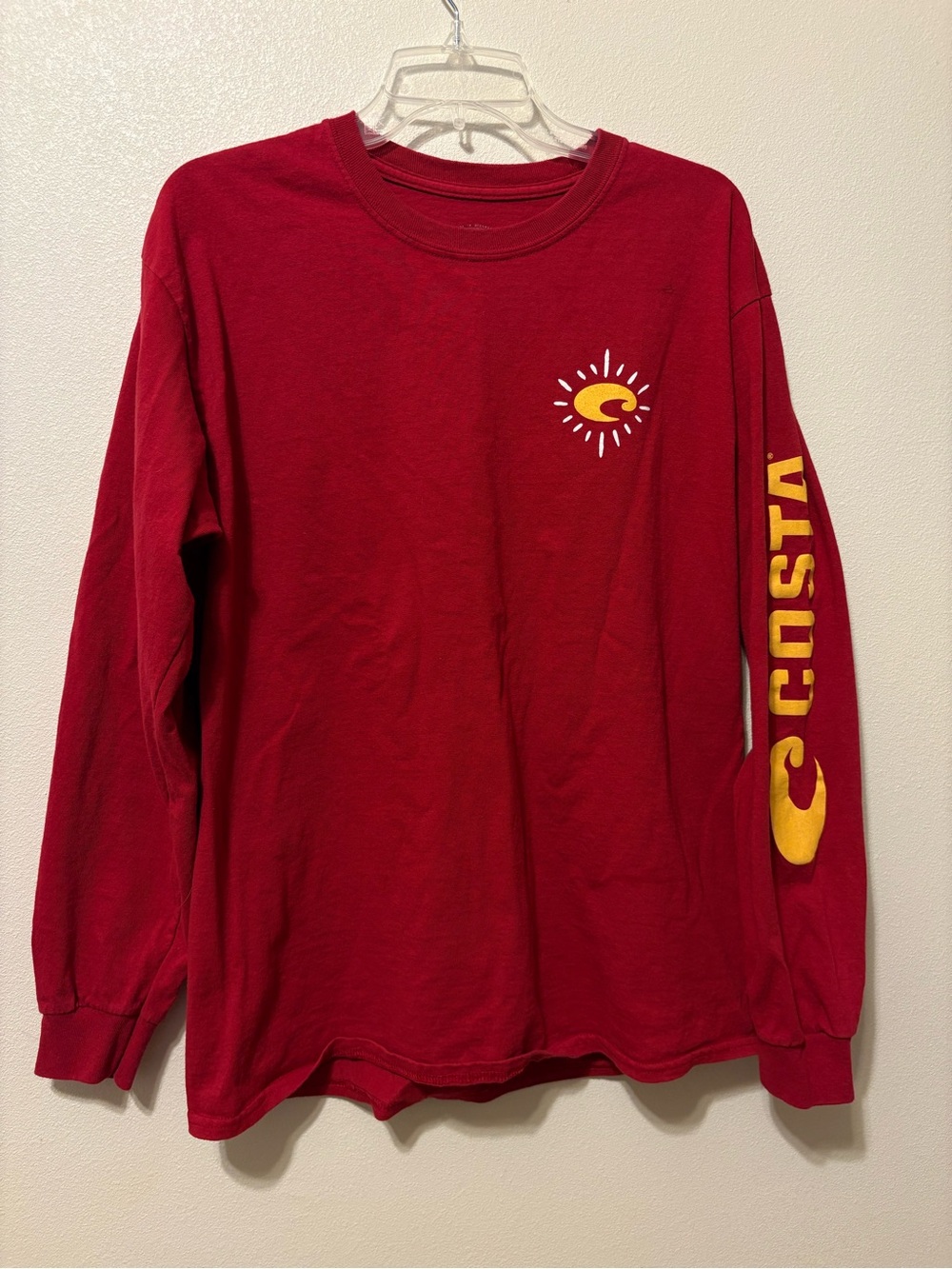 Costa long  Sleeve Tee - Red with Yellow Logo